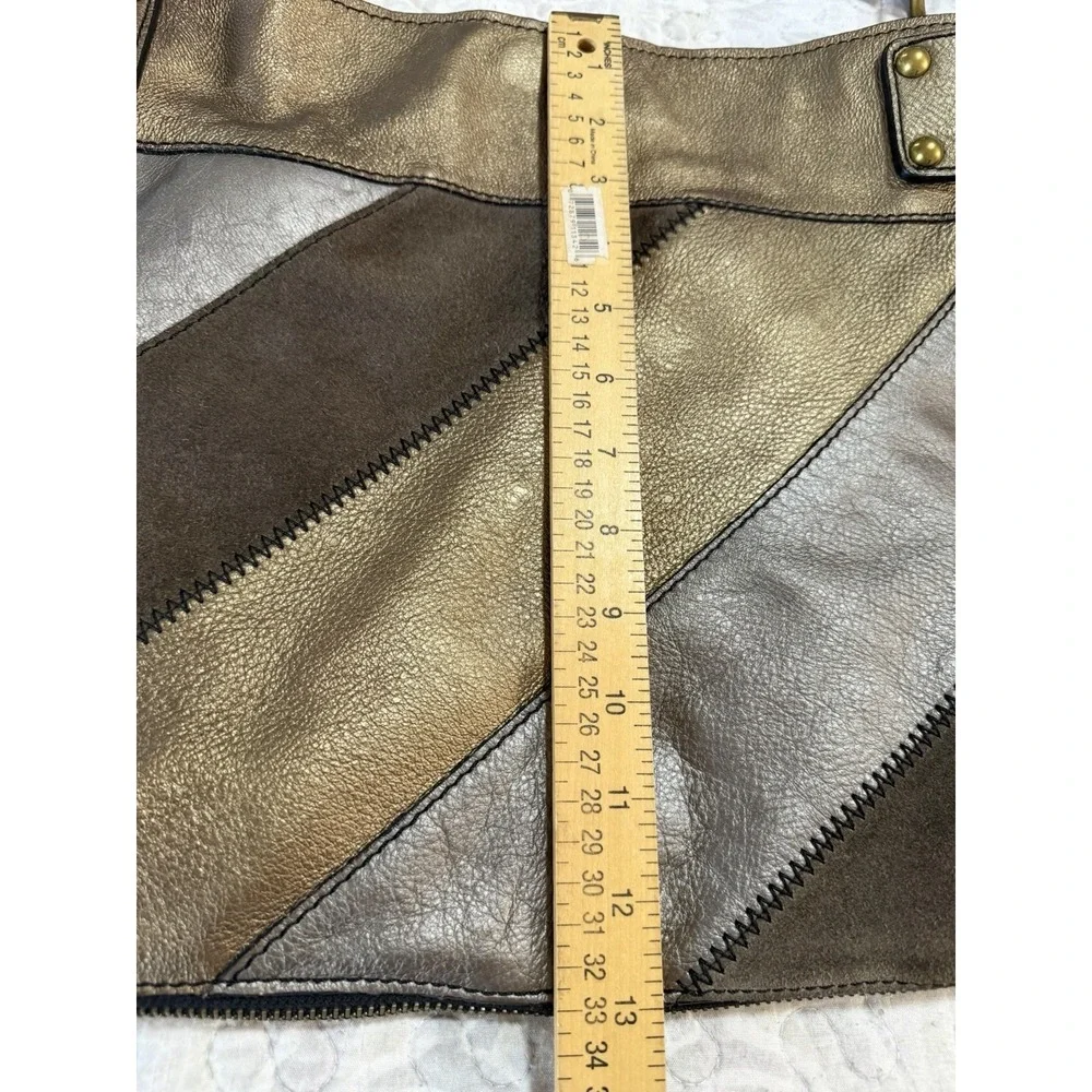 Fossil Handbag Patchwork Bronze Brown Suede Silver‎ Leather Shoulder Handbag